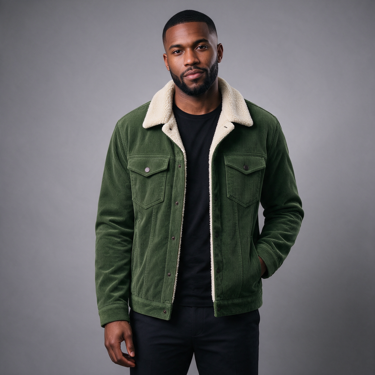 Men's Corduroy Jacket with Sherpa Collar