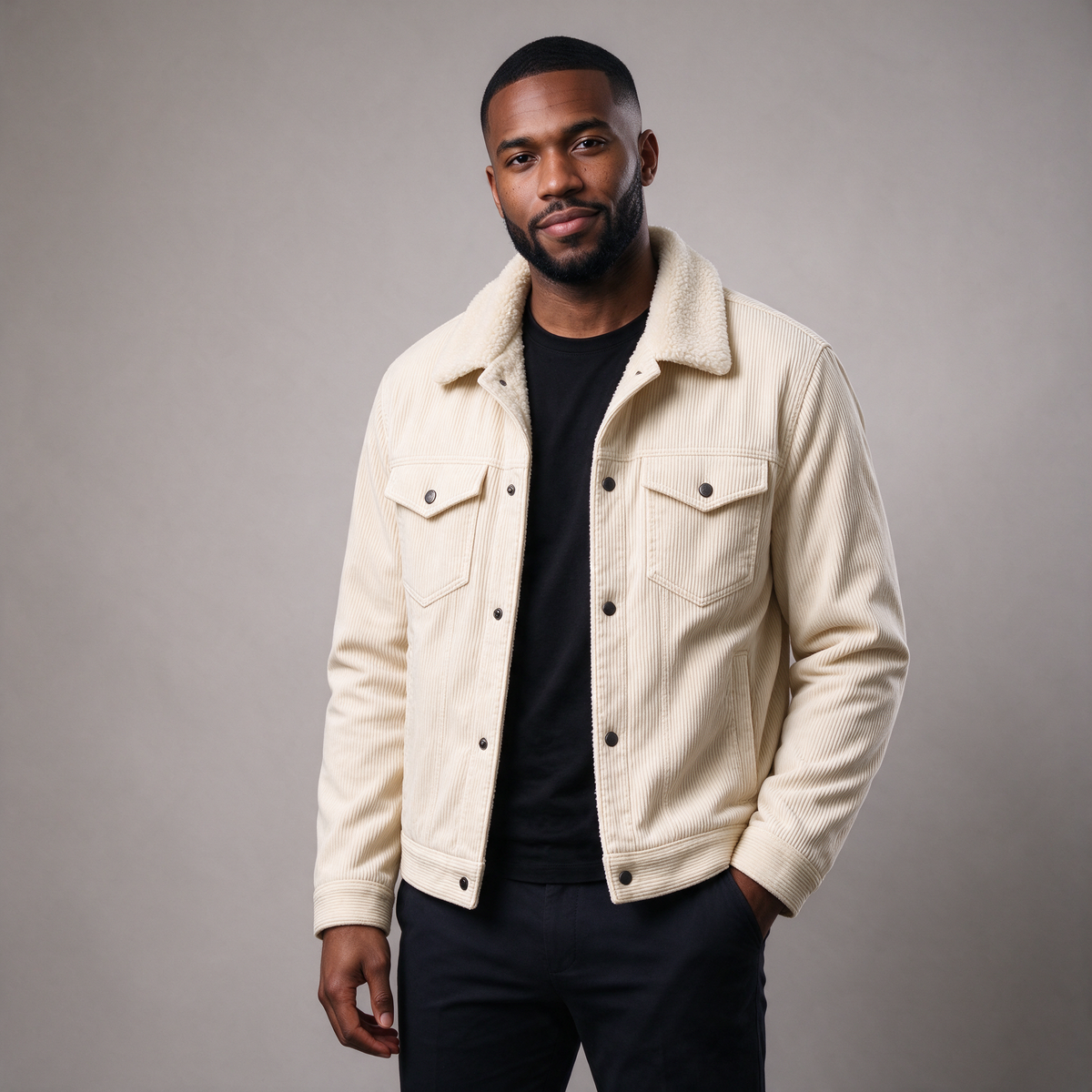 Men's Corduroy Jacket with Sherpa Collar