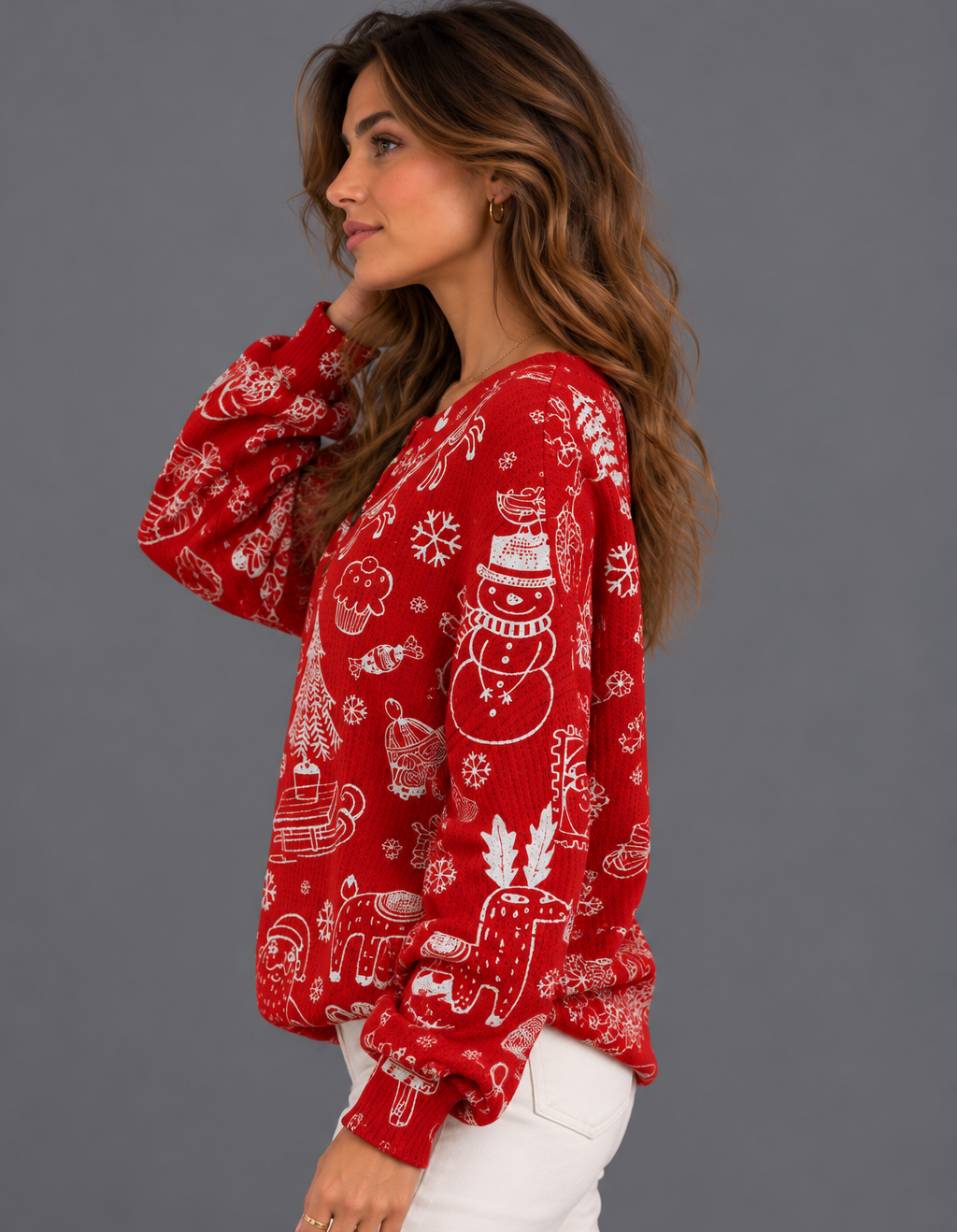 Women's festive doodle waffle knit jumper – Covert Club product photo 3