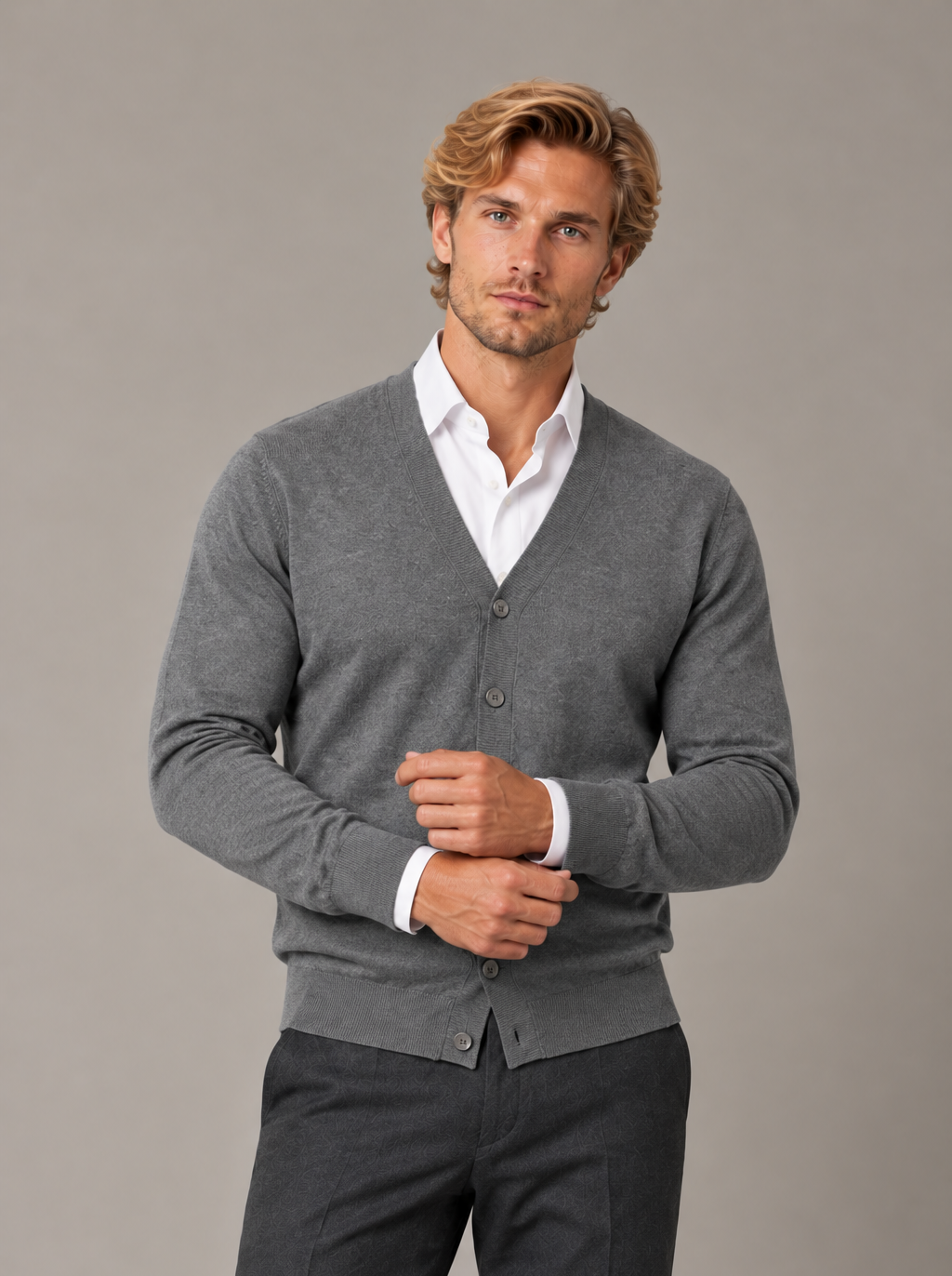 Men's V Neck Button Cardigan – Knit with Pockets