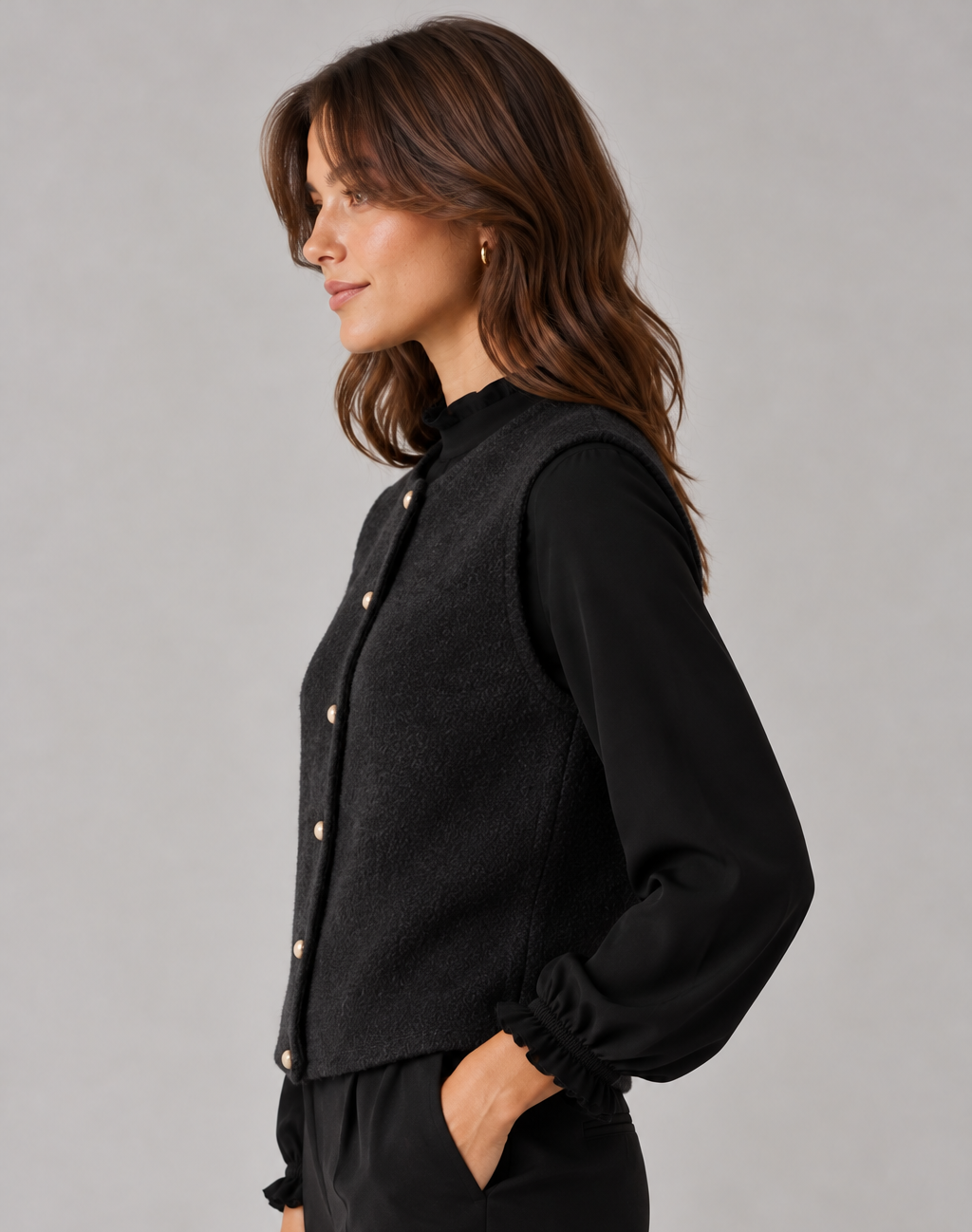 Women's Button Up Knitted Vest – Sleeveless Crew Neck