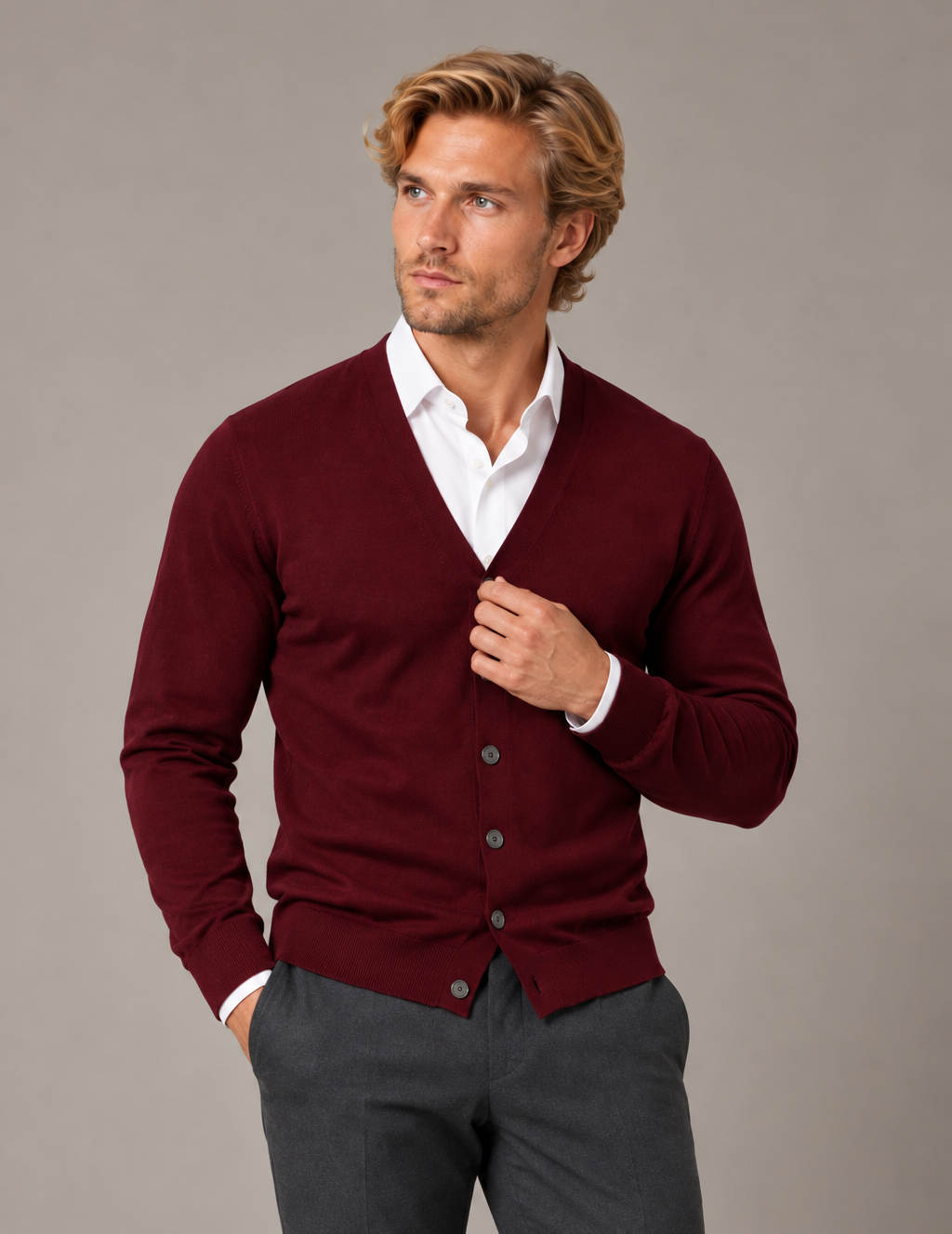 Men's V Neck Button Cardigan – Knit with Pockets