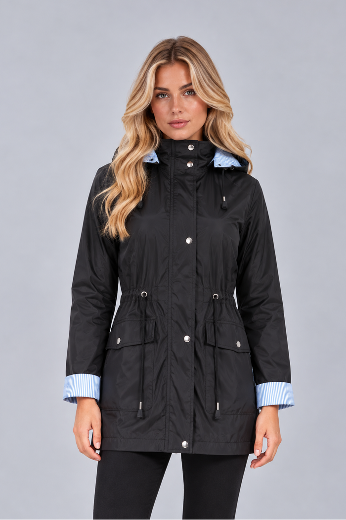 Women's Hooded Rain Jacket – Drawstring Waist Coat