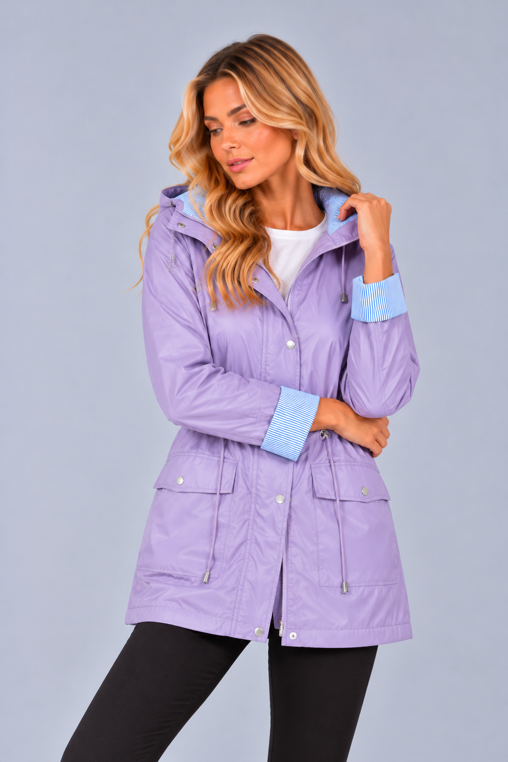 Women's Hooded Rain Jacket – Drawstring Waist Coat