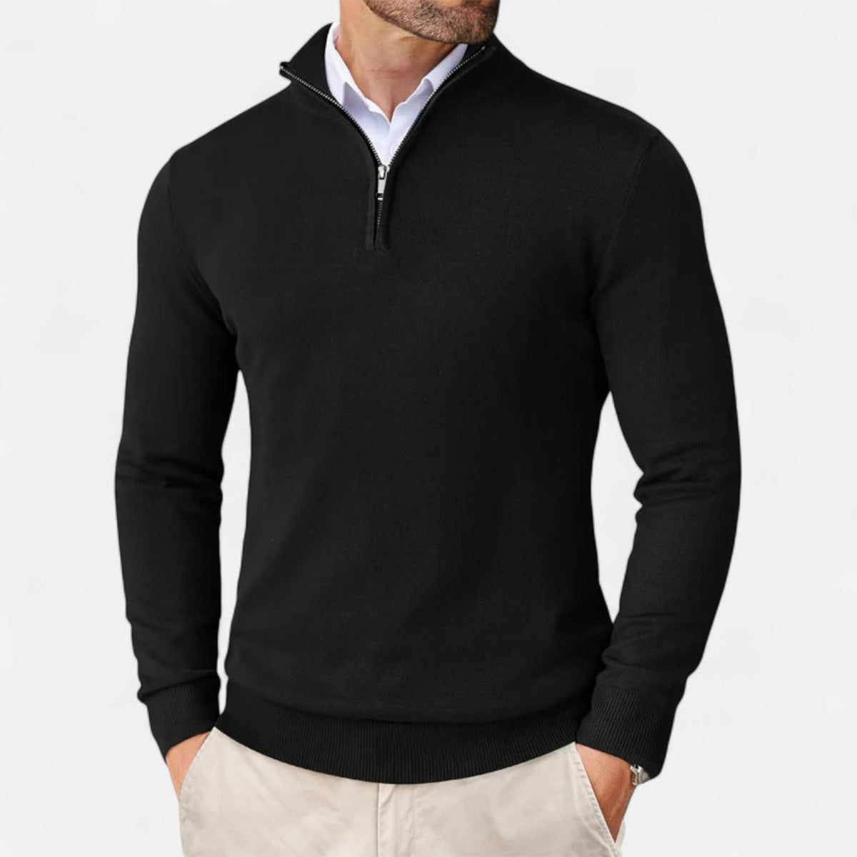 Men's Slim Fit Quarter Zip Jumper in Black