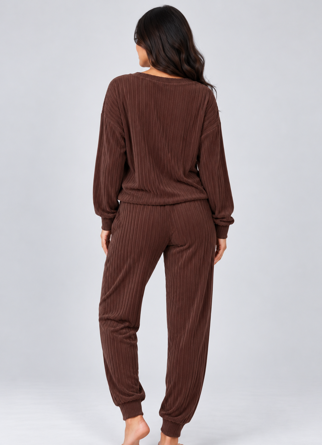 Women's Knitted Lounge Co Ord – V Neck Top and Trousers