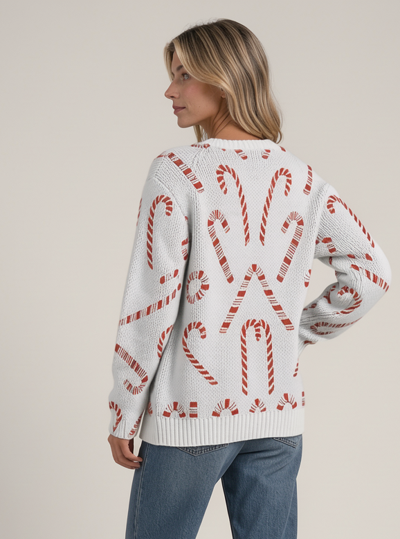 Women's Candy Cane Christmas Cardigan – Festive Buttoned Knit Sweater – Covert Club product image 3