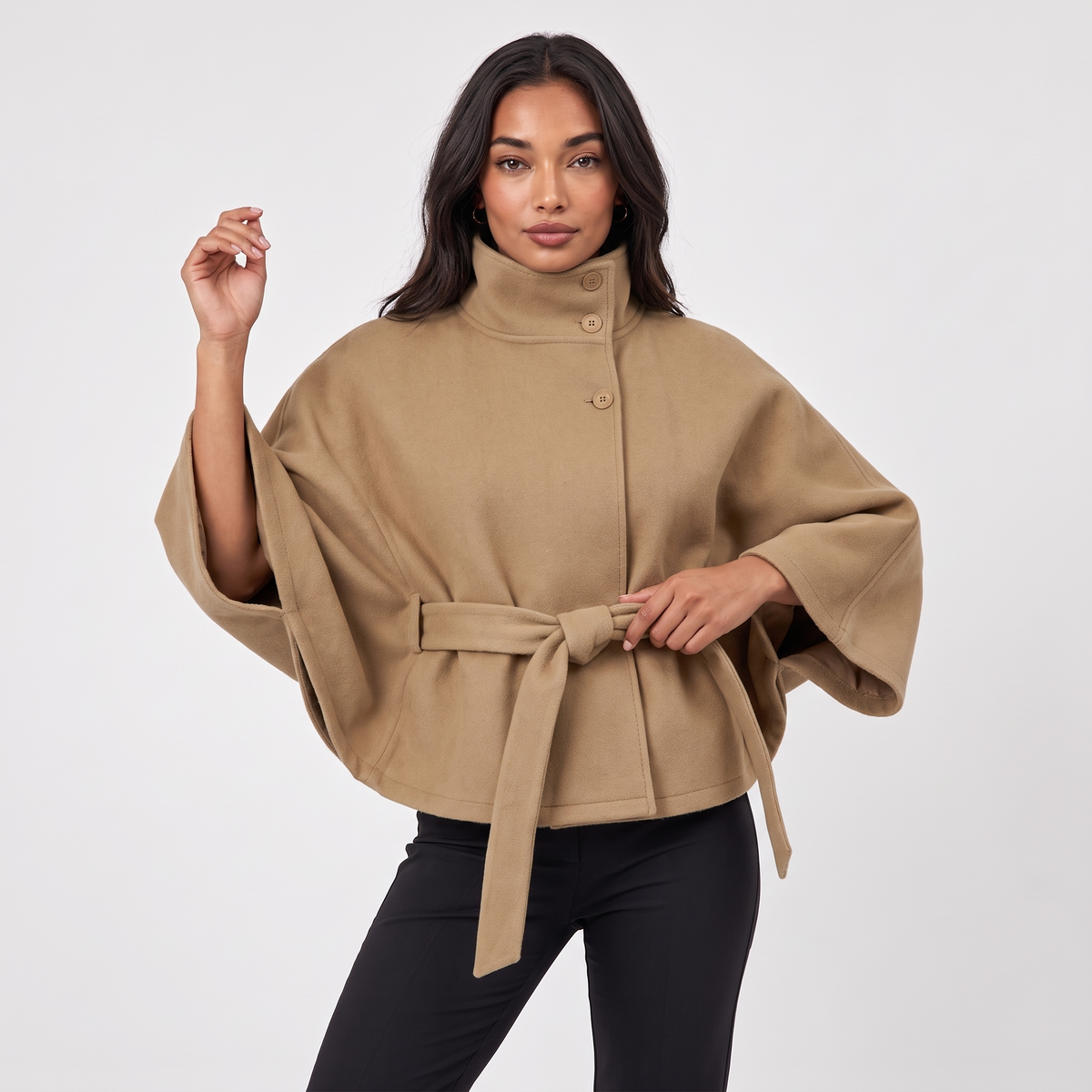 Women's Short Belted Cape Coat – view 3