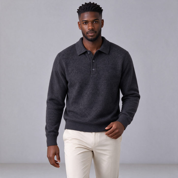 Men's Knitted Polo Jumper – Cashmere Blend Long Sleeve