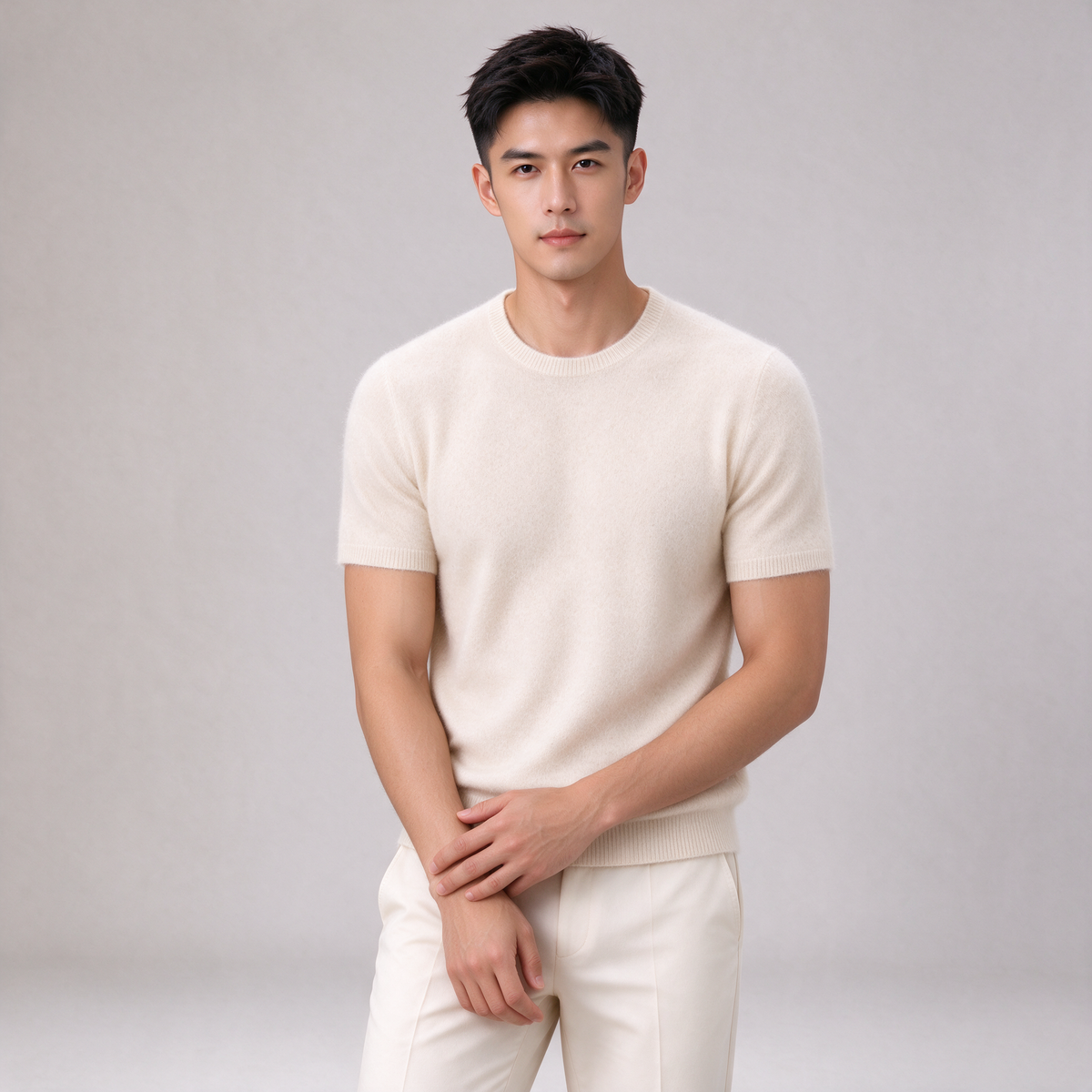 Men's Cashmere Tee – Soft Knit Crew Neck T-Shirt