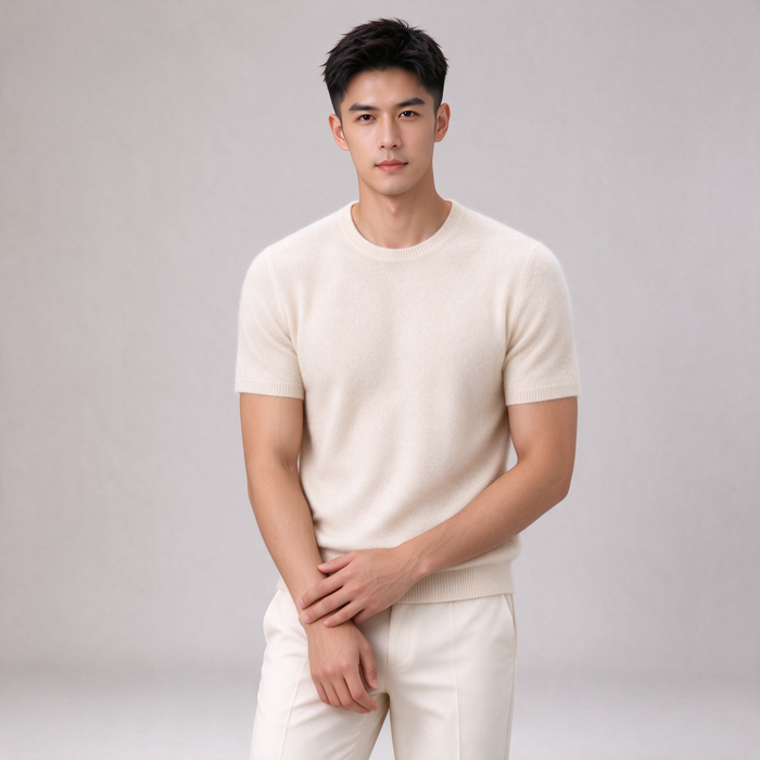 Men's Cashmere Tee – Soft Knit Crew Neck T-Shirt