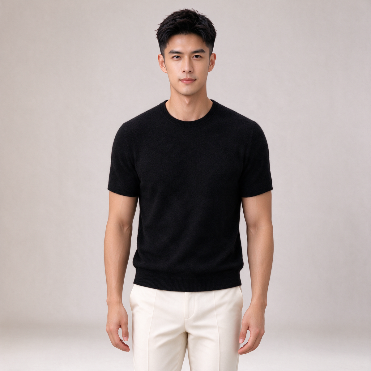 Men's Cashmere Tee – Soft Knit Crew Neck T-Shirt