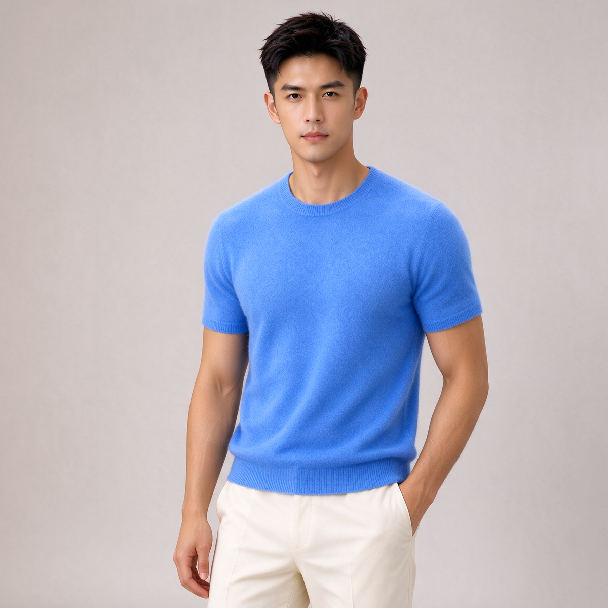 Men's Cashmere Tee – Soft Knit Crew Neck T-Shirt