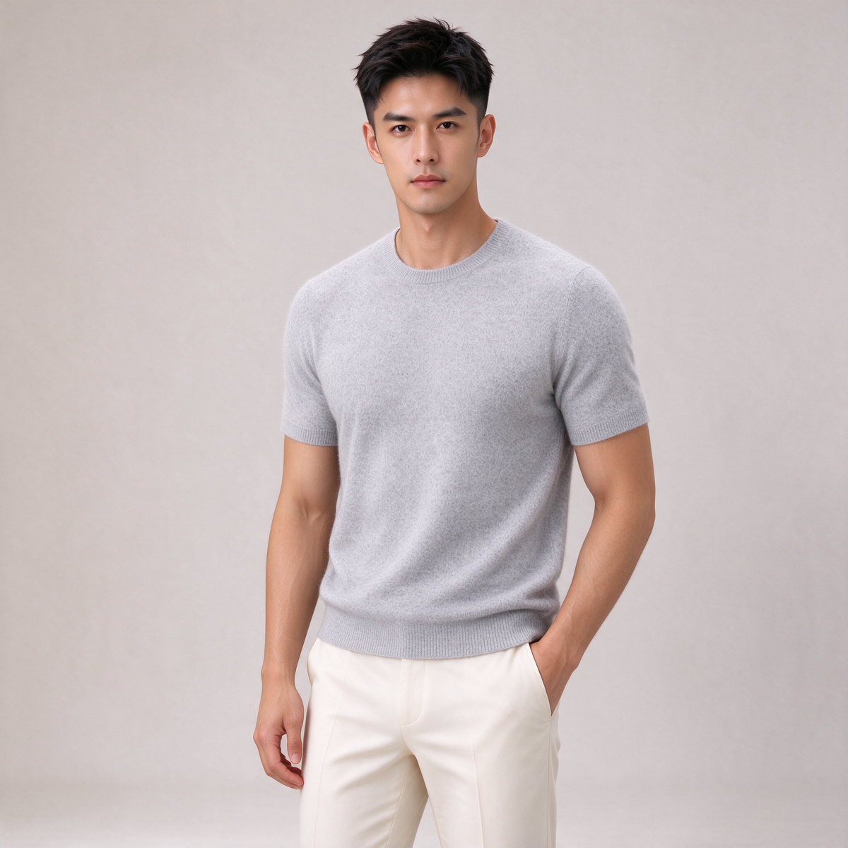 Men's Cashmere Tee – Soft Knit Crew Neck T-Shirt