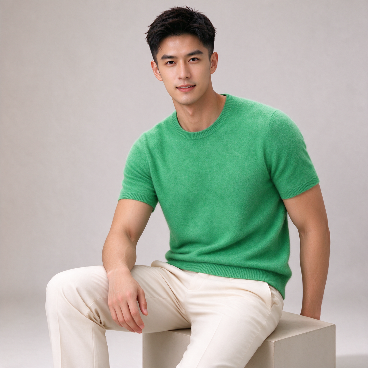 Men's Cashmere Tee – Soft Knit Crew Neck T-Shirt