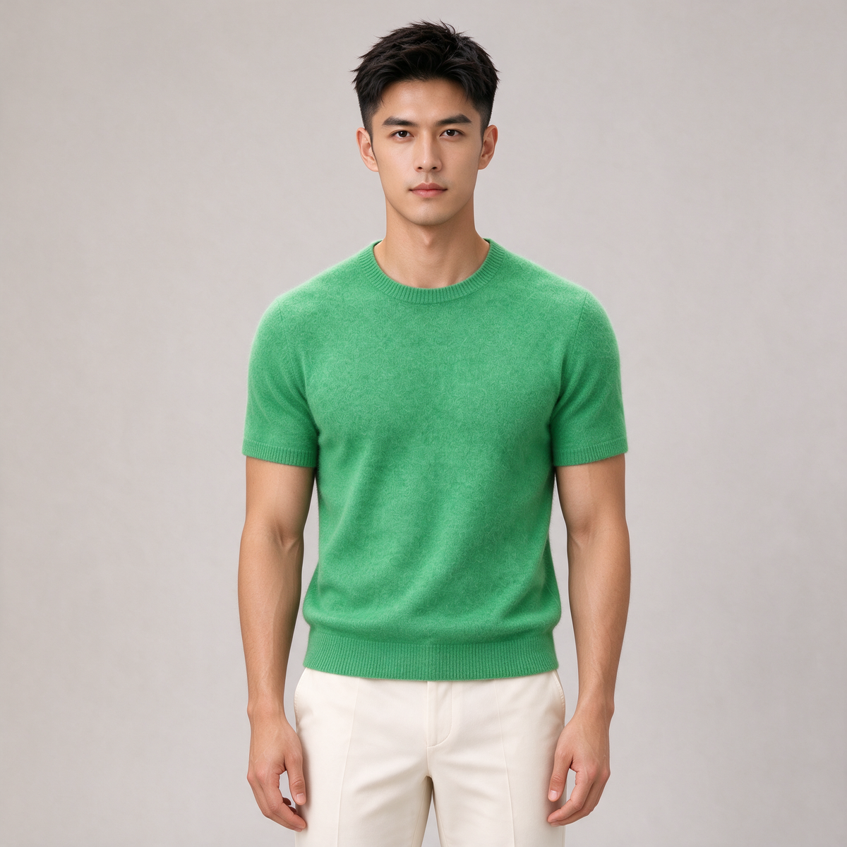 Men's Cashmere Tee – Soft Knit Crew Neck T-Shirt