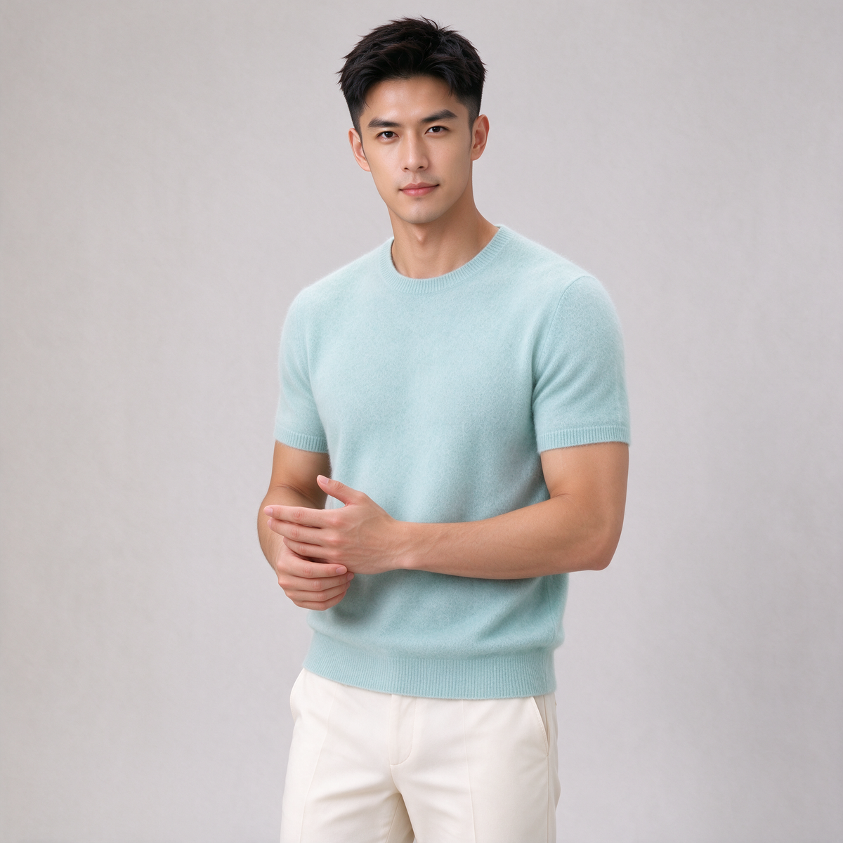 Men's Cashmere Tee – Soft Knit Crew Neck T-Shirt