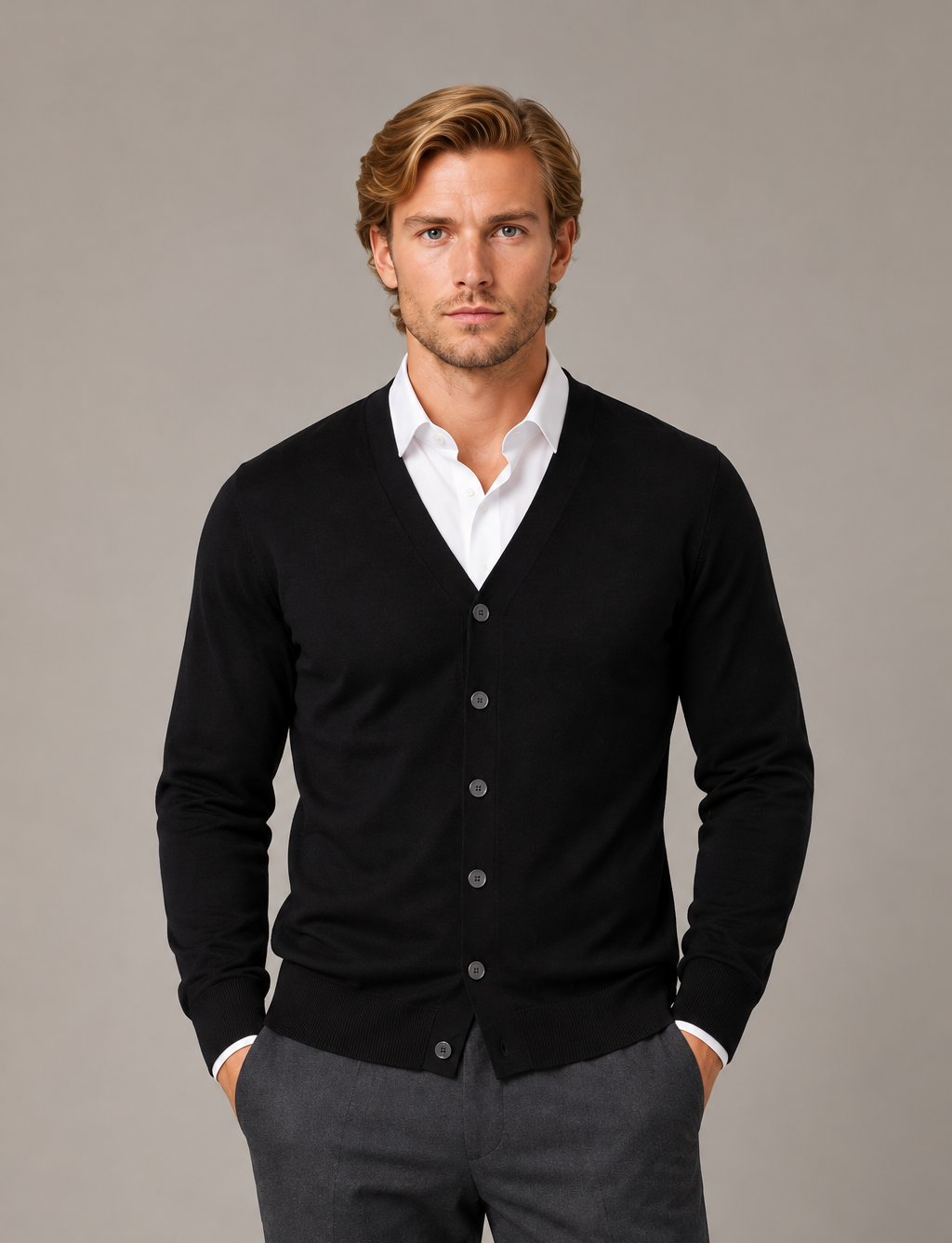Men's V Neck Button Cardigan – Knit with Pockets