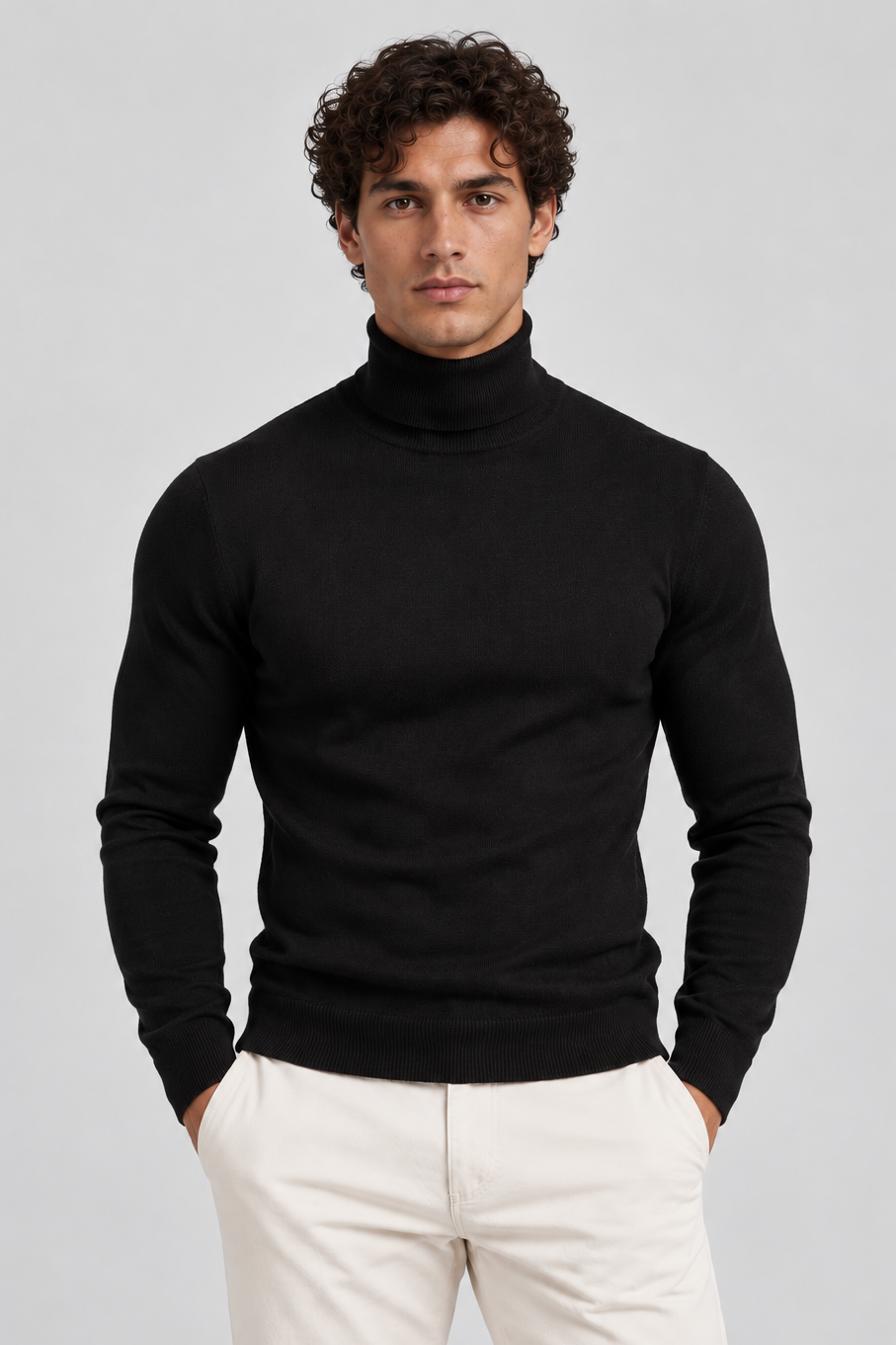 Men's Slim Fit Roll Neck Jumper – Stretch Knit Turtleneck Jumper
