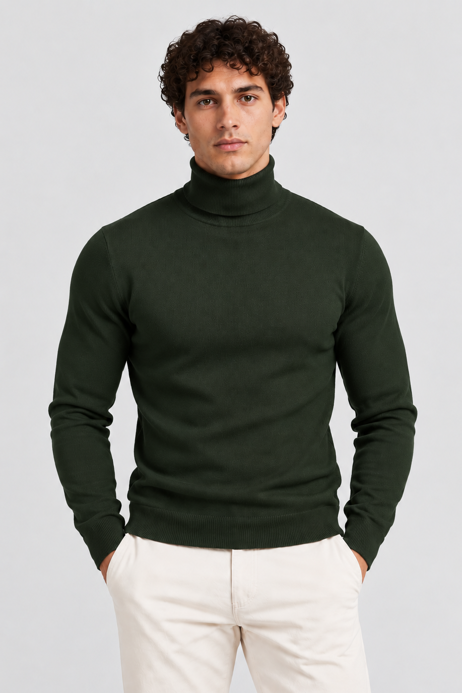 Men's Slim Fit Roll Neck Jumper – Stretch Knit Turtleneck Jumper
