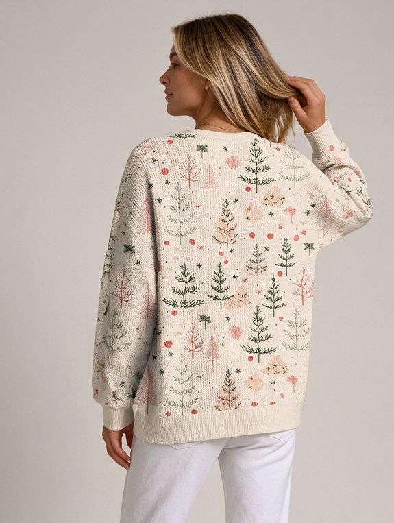 Women's Christmas Tree Sweater – Ribbed Knit Button-Neck Jumper – Covert Club product image 3