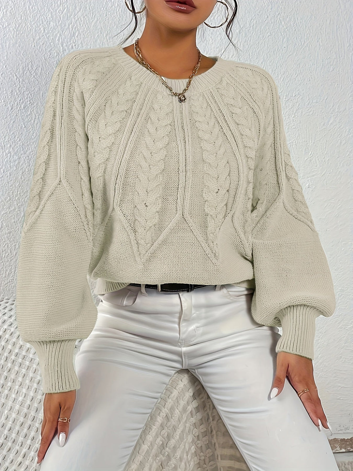 Women's Relaxed Cable Knit Sweater – view 9