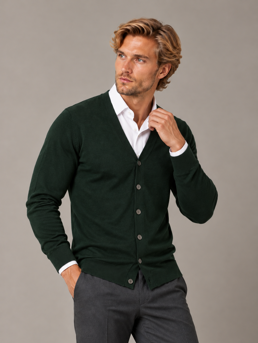 Men's V Neck Button Cardigan – Knit with Pockets