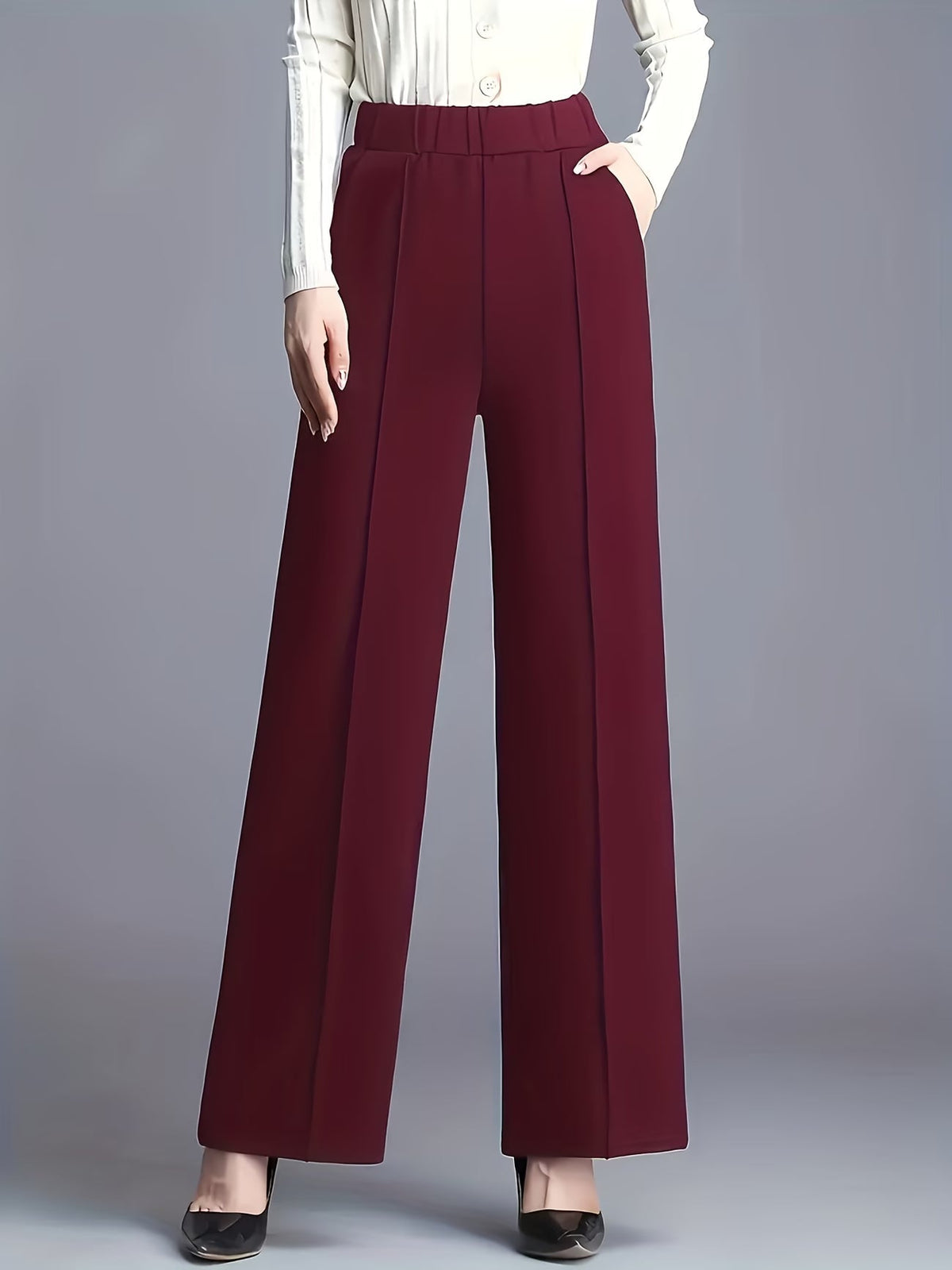 Women's High Waisted Slant Pocket Trousers in Deep Red