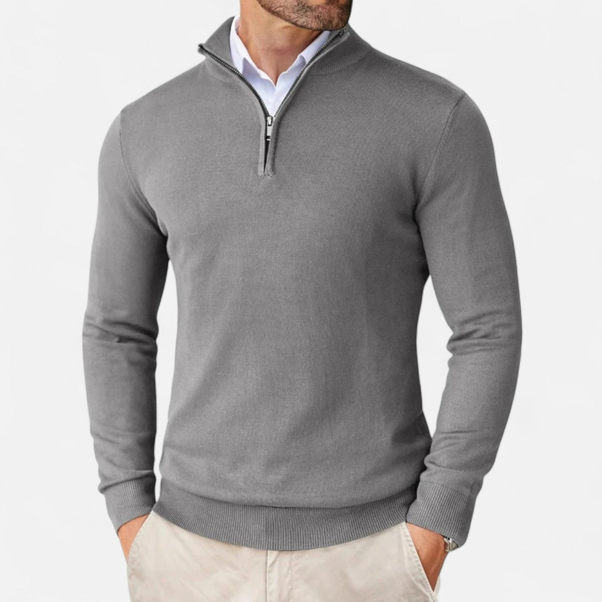 Men's Slim Fit Quarter Zip Jumper in Dark Grey