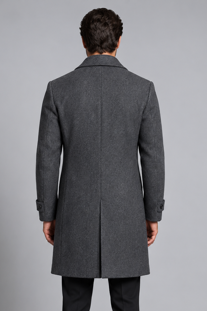 Men's Long Black Coat – Double Breasted Slim Fit Overcoat