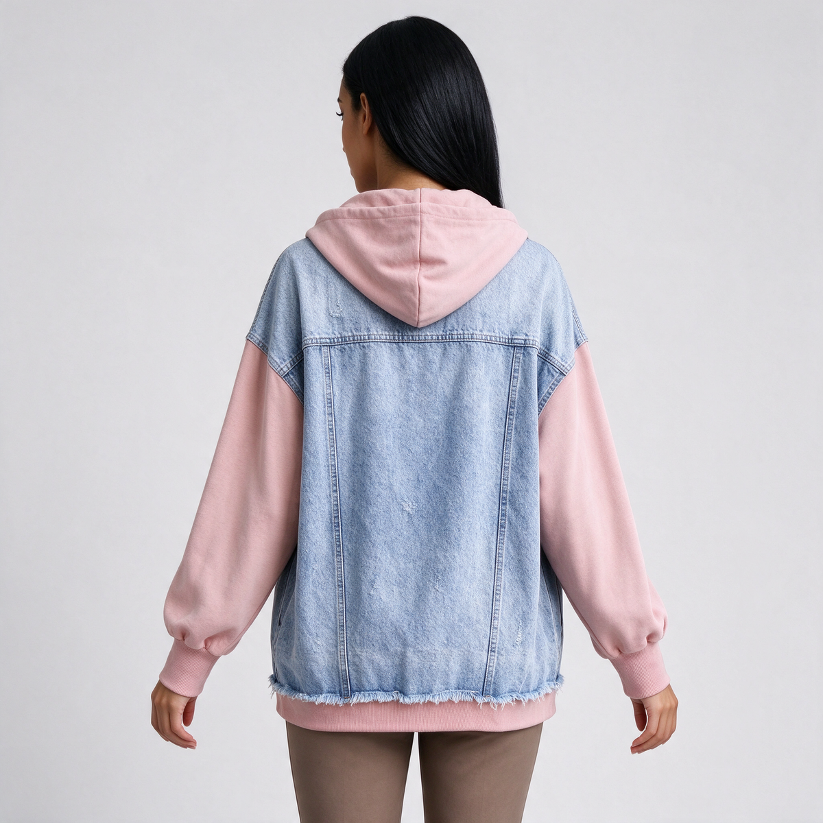 Women's Hooded Denim Jacket – Oversized Zip Up