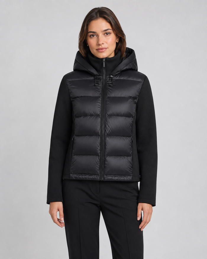 Women's Hooded Hybrid Puffer Jacket in Black – image 1