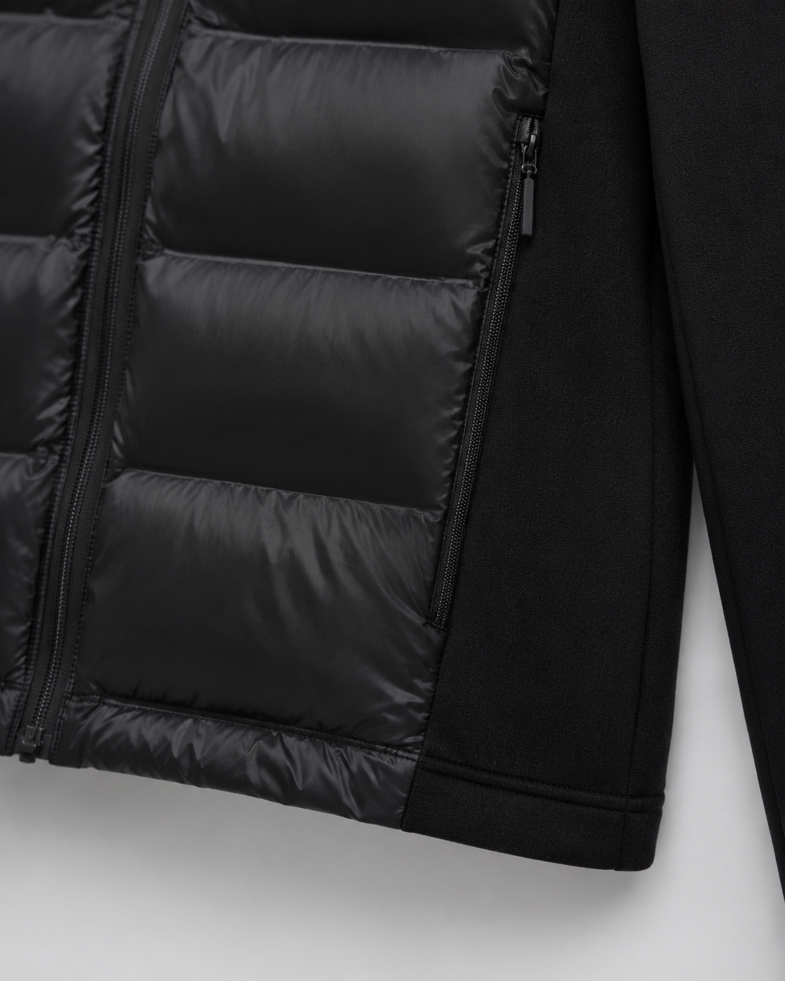 Women's Hooded Hybrid Puffer Jacket in Black – image 5