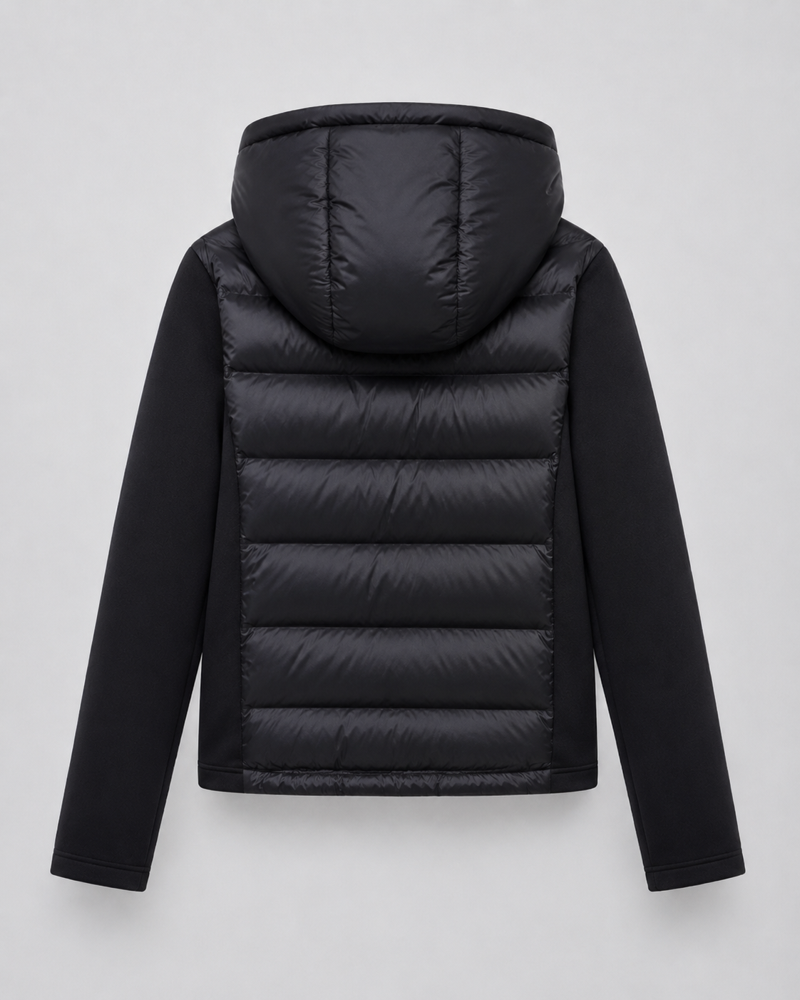 Women's Hooded Hybrid Puffer Jacket in Black – image 8