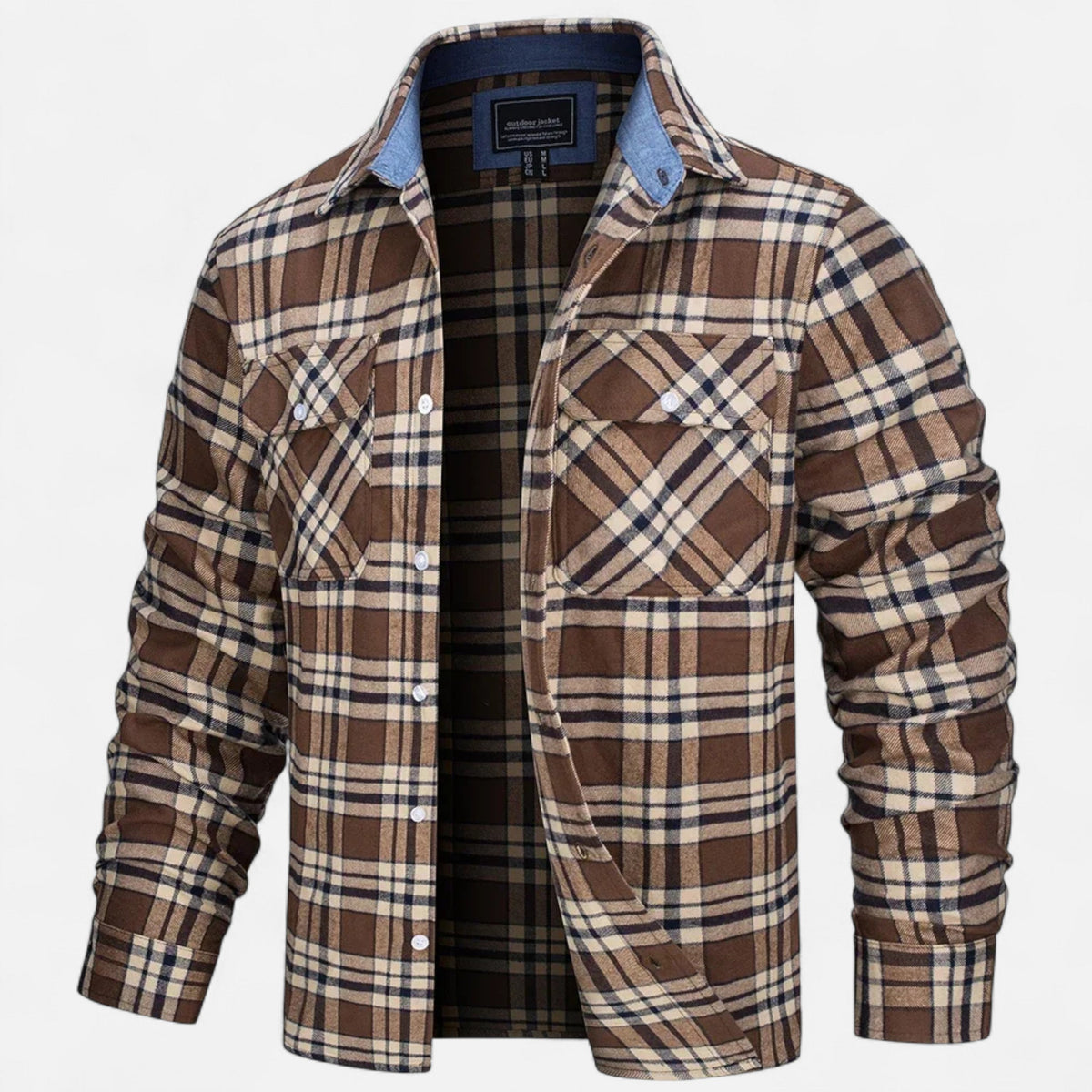 Men's Oversized Flannel Shirt Jacket in Brown