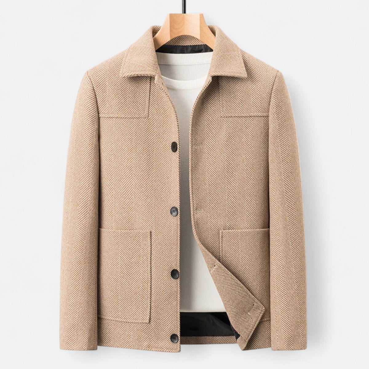 Men's Wool Blend Lapel Blazer in Beige