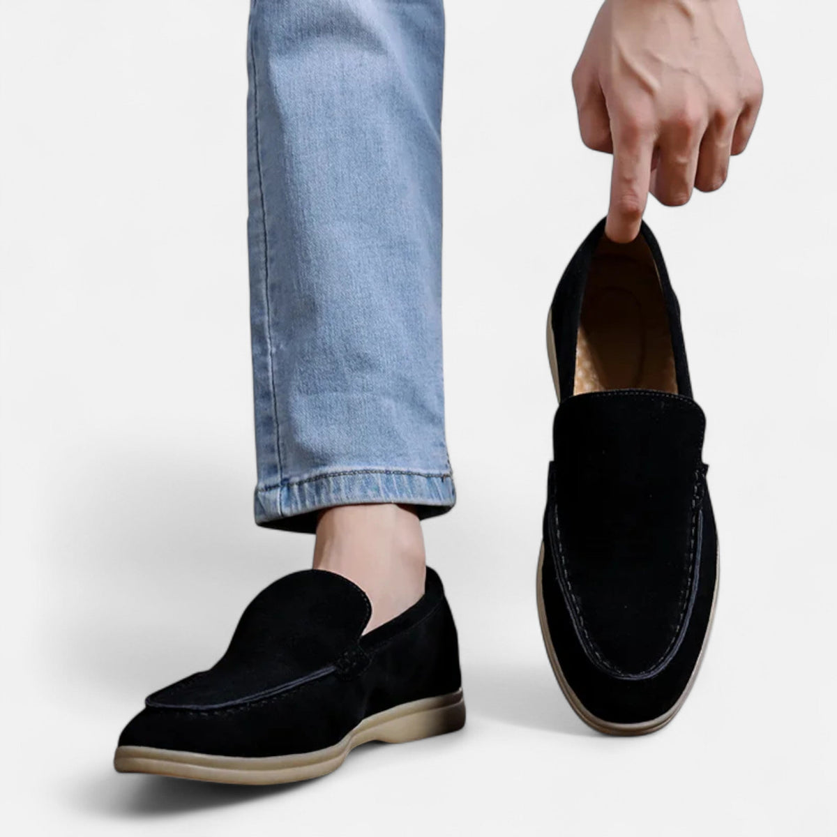 Men's Faux Suede Loafers in Black – image 4