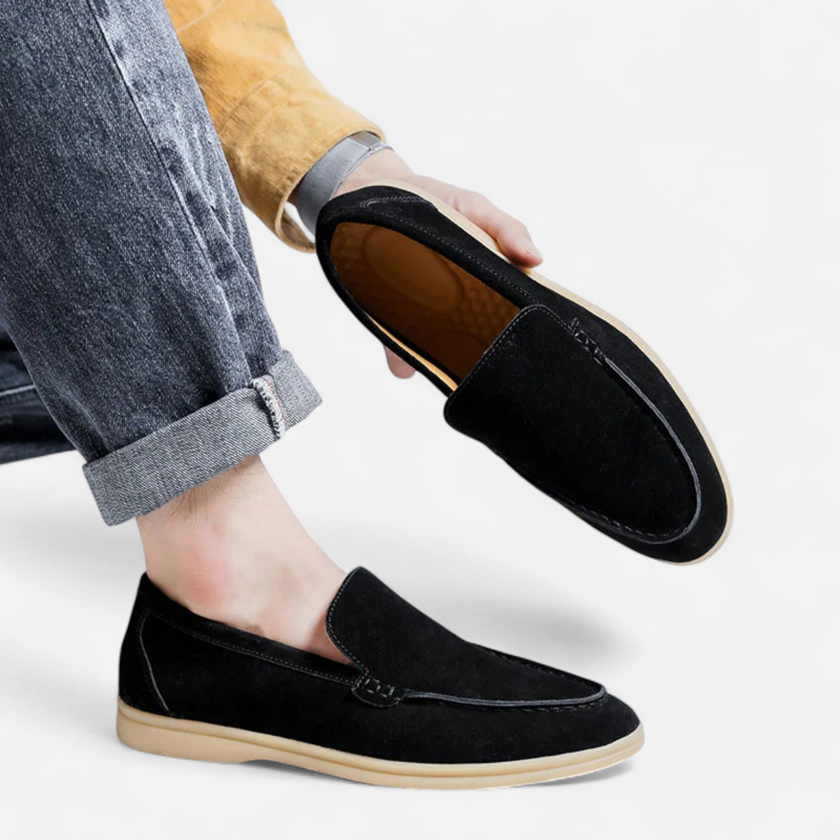 Men's Faux Suede Loafers in Black – image 5