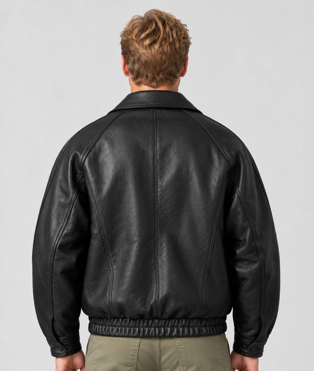 Men's Leather-Look Flight Jacket – Black Collared Bomber