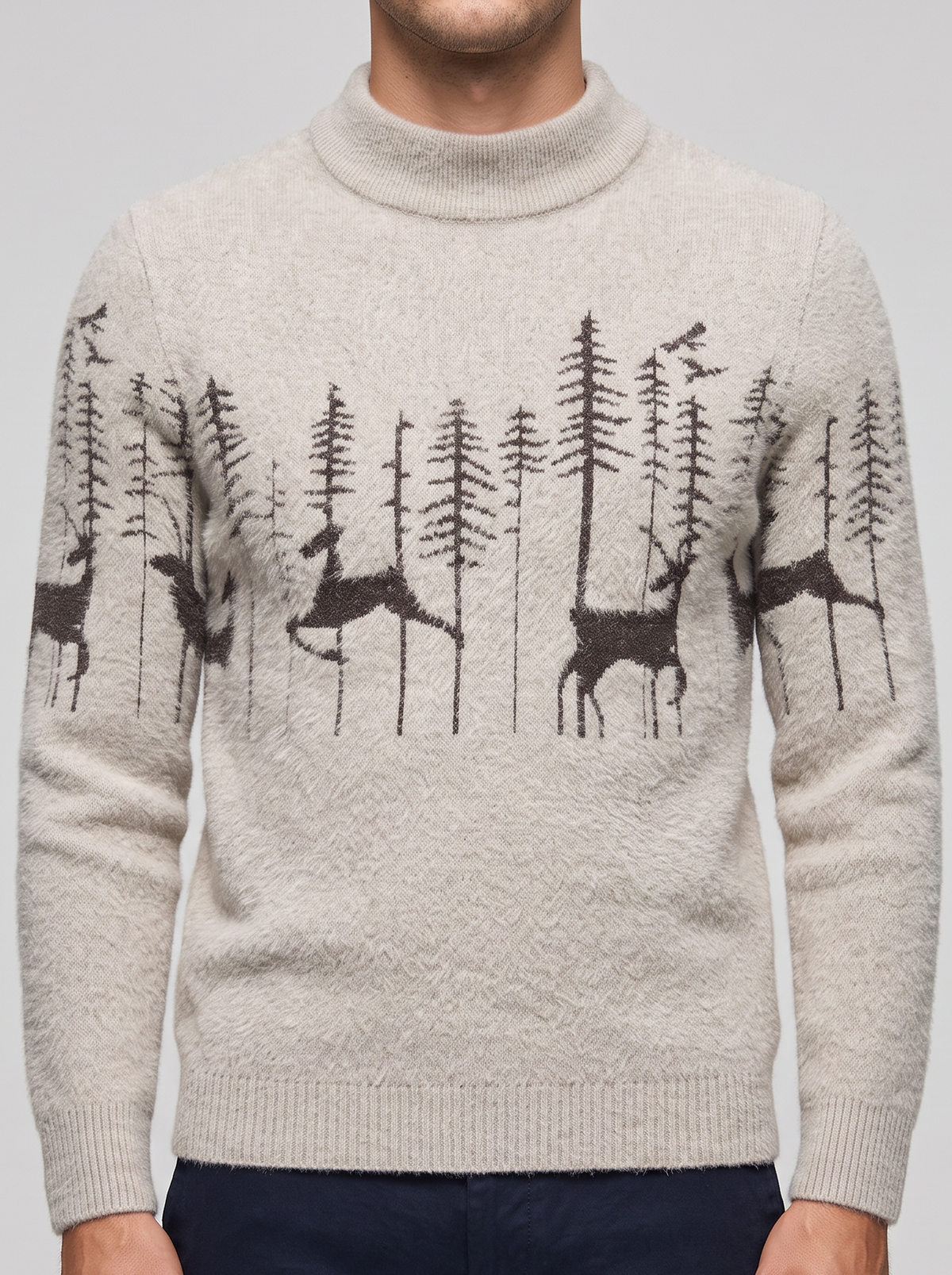 Men's Reindeer Christmas Jumper – Mock Neck Knit