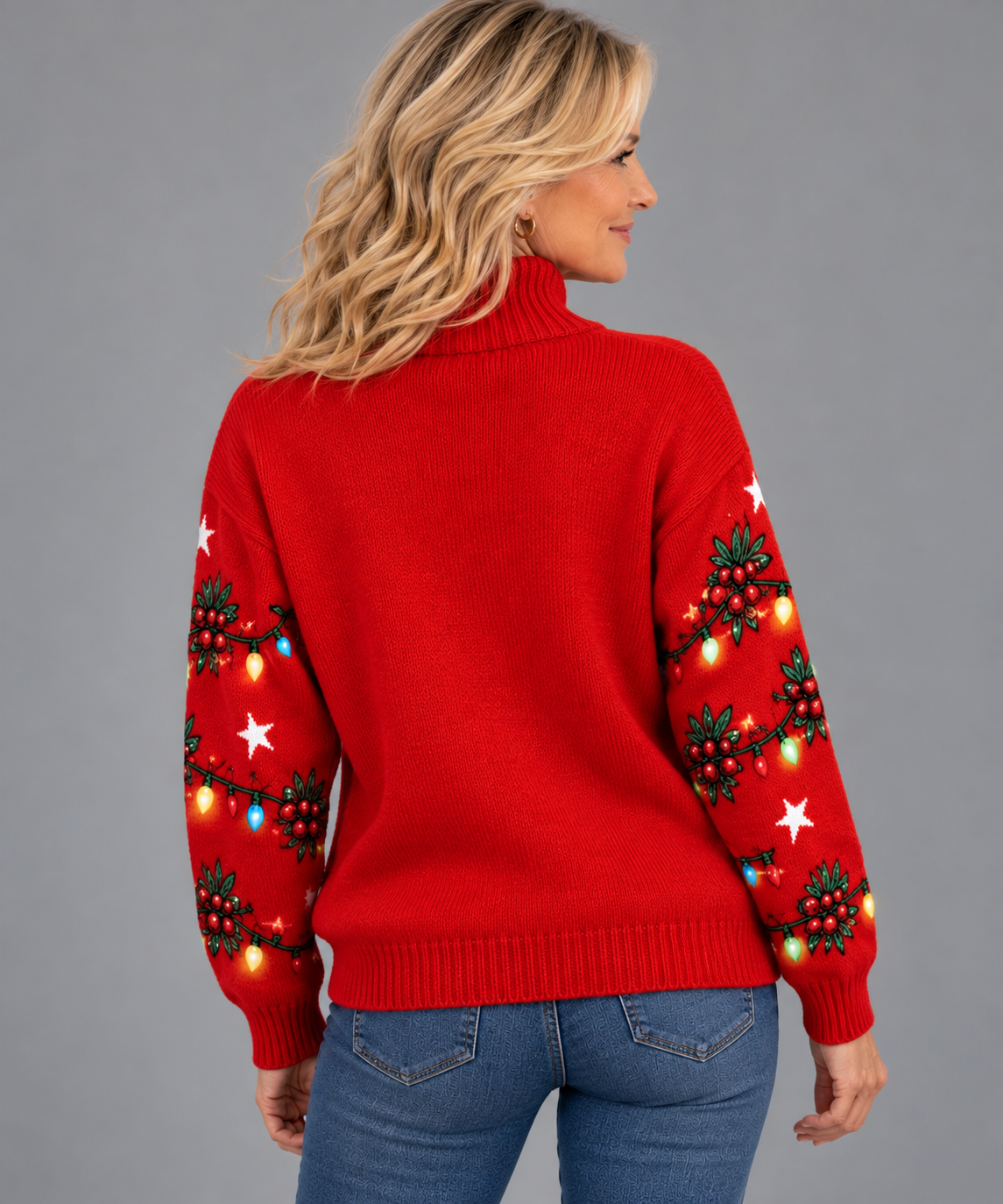 Women's red reindeer roll neck jumper – Covert Club product photo 2