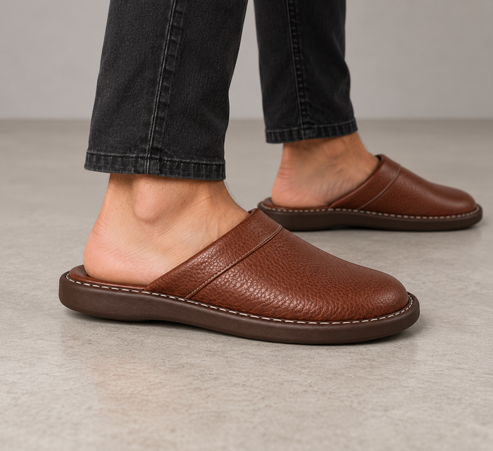 Men's Leather Slip On Slippers – Indoor Outdoor Style