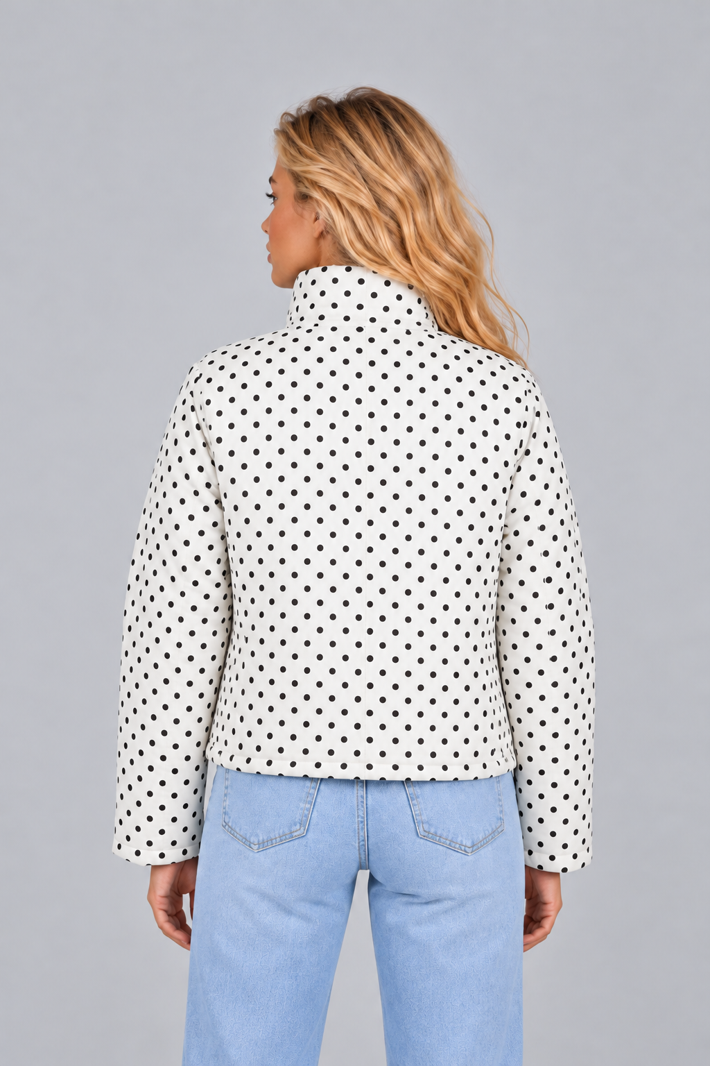Women's Polka Dot Cropped Jacket – Zip Up High Neck