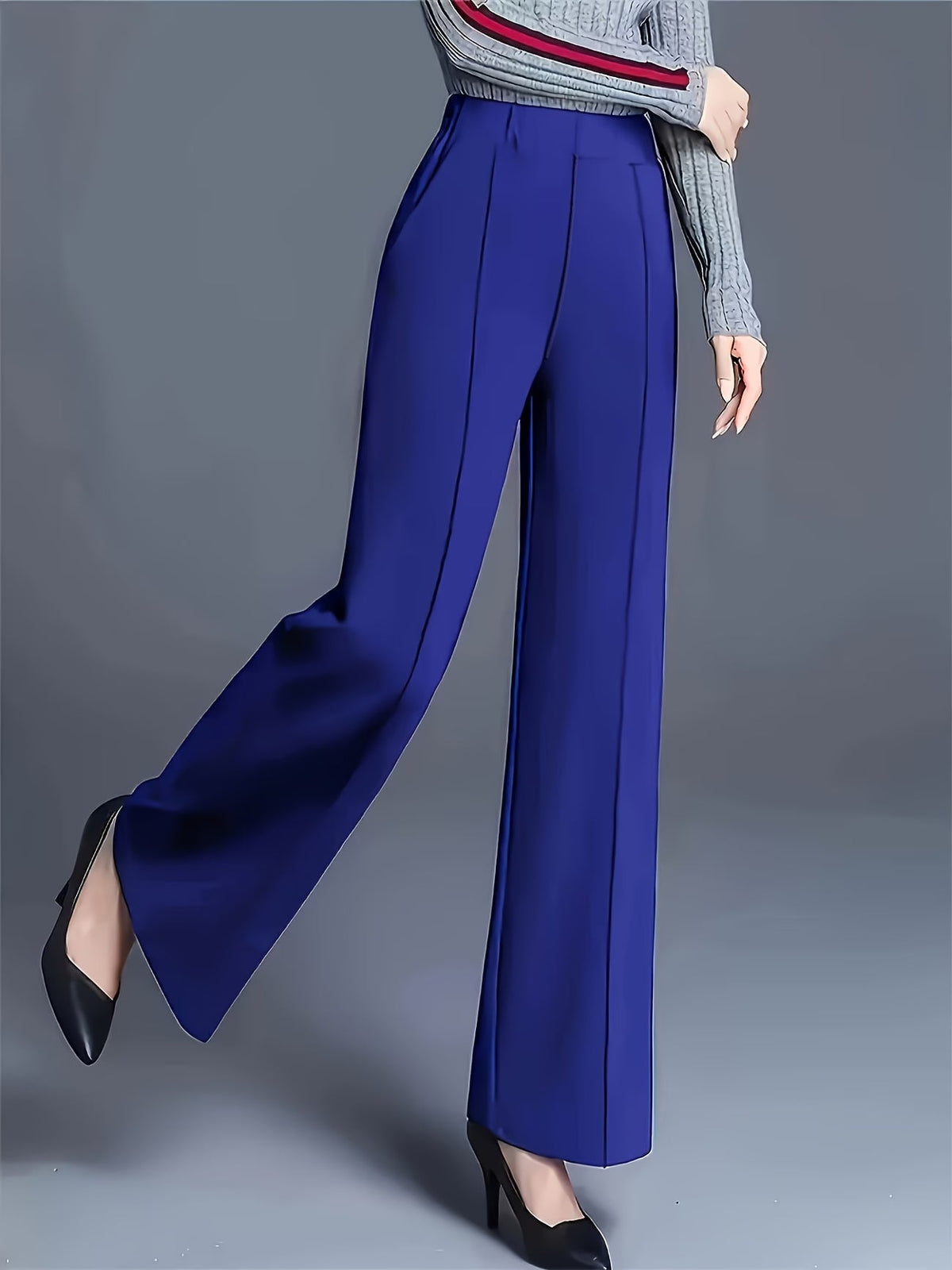 Women's High Waisted Slant Pocket Trousers in Blue