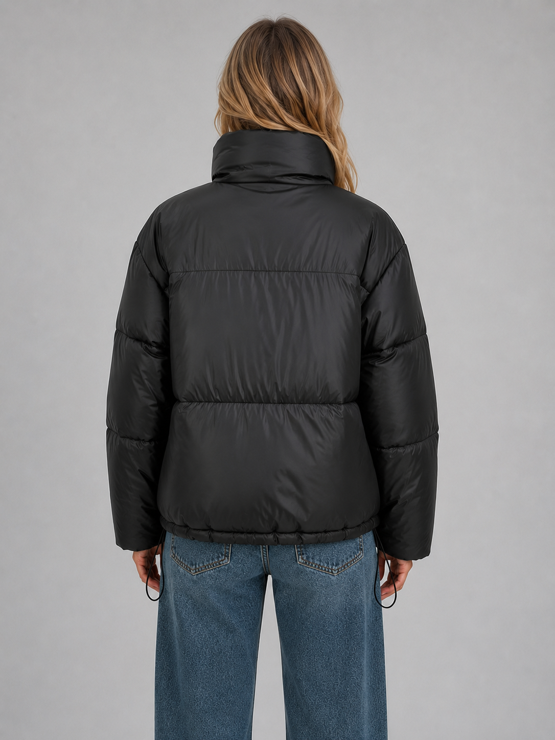 Women's Cropped Quilted Puffer Jacket in Black – image 2