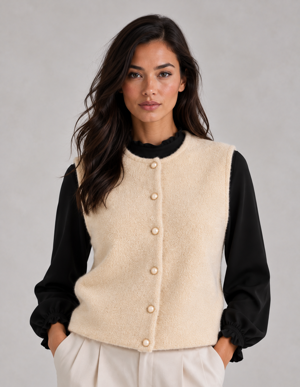 Women's Button Up Knitted Vest – Sleeveless Crew Neck
