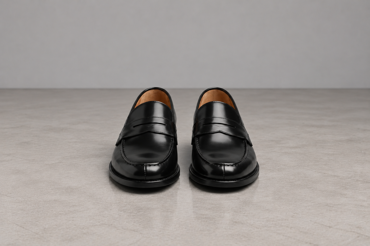 Men's Black Penny Loafers – Faux Leather Slip On Shoes
