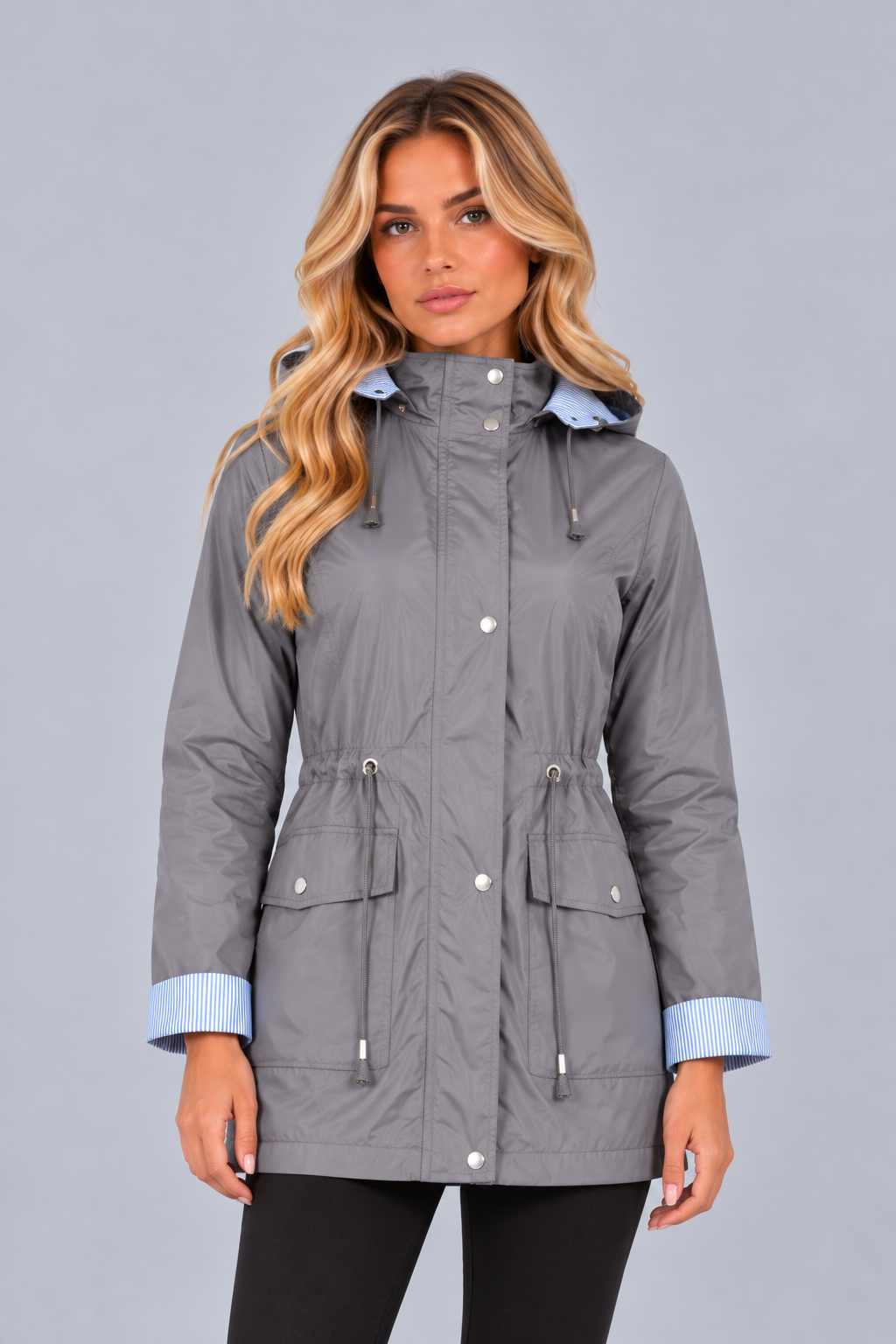 Women's Hooded Rain Jacket – Drawstring Waist Coat