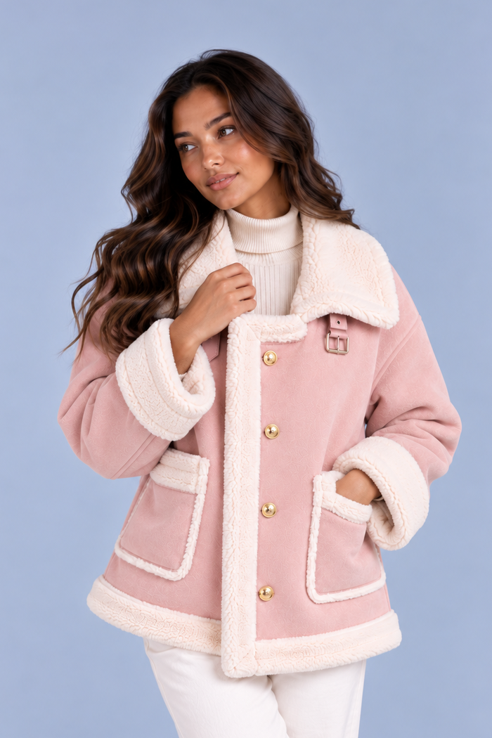Women's Faux Shearling Aviator Jacket – Suede Look