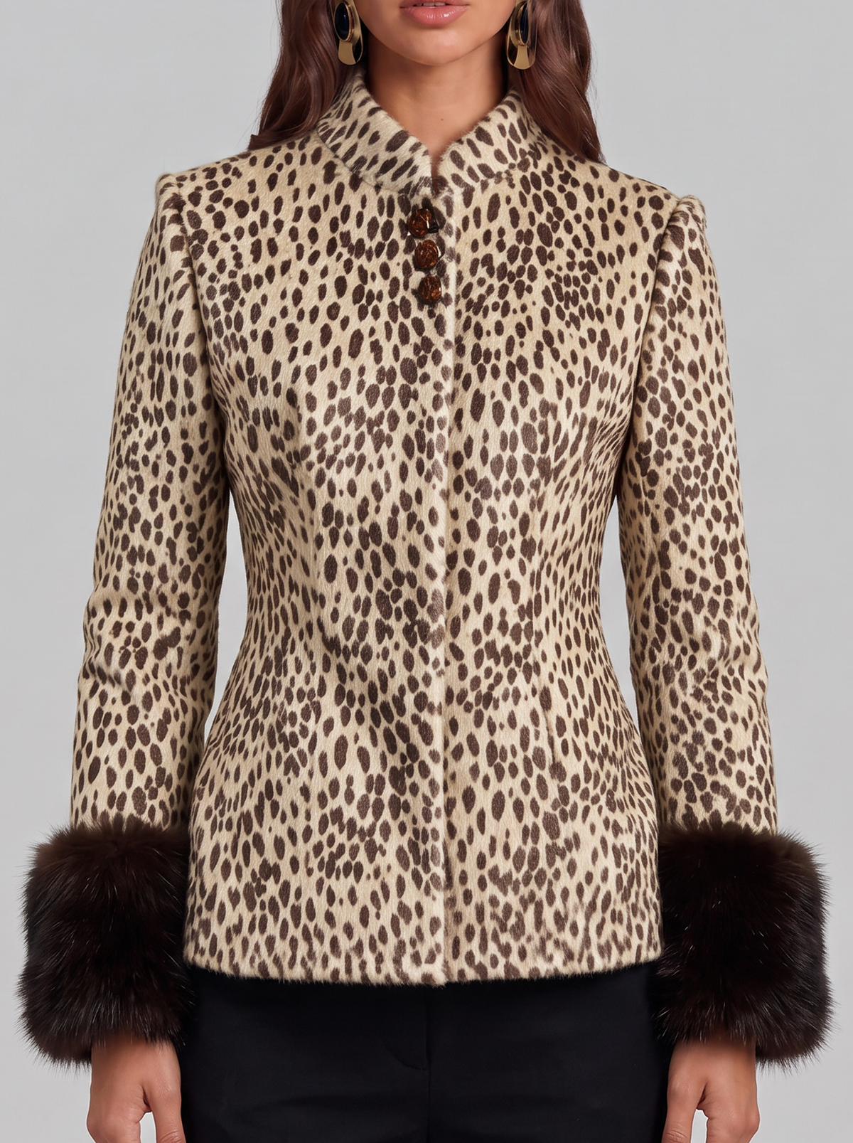 Women's Leopard Print Jacket – Faux Fur Cuffs